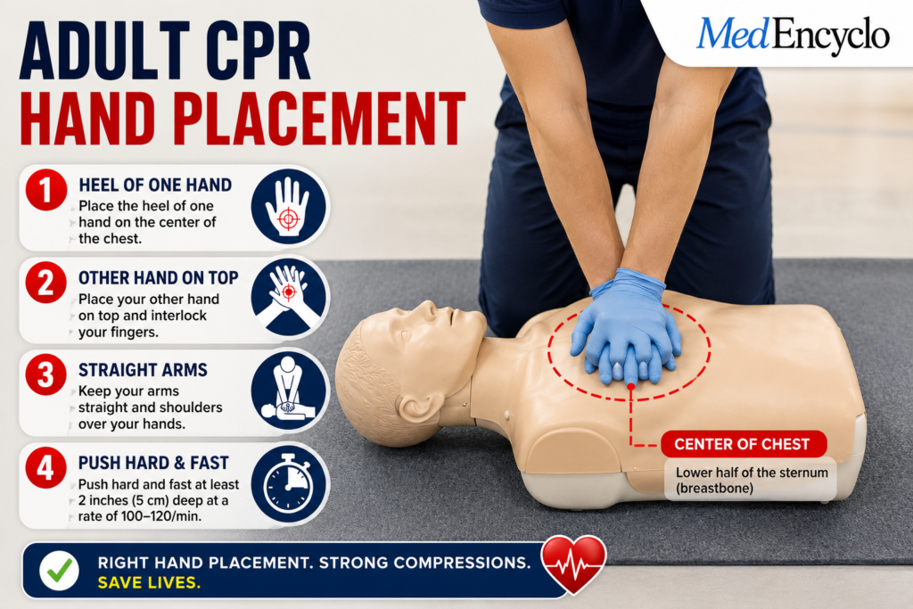 Adult CPR hand placement demonstration