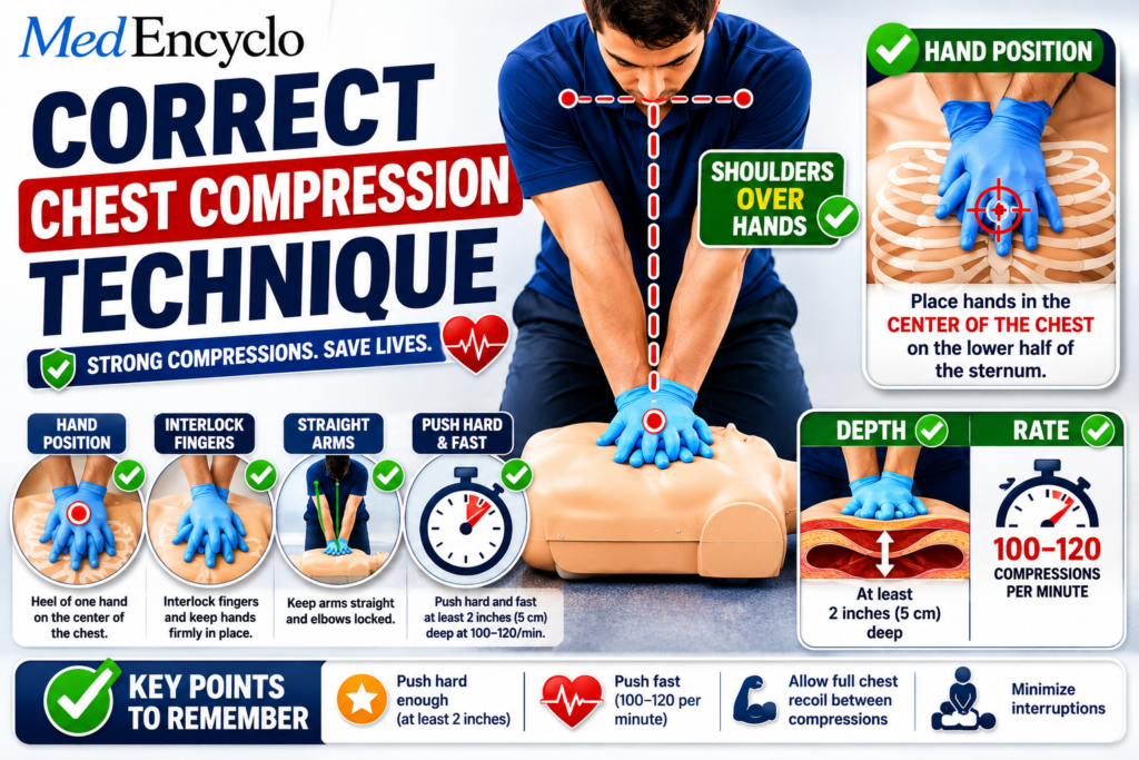 Correct chest compression technique