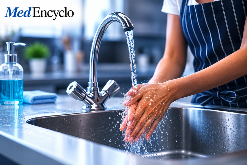 Proper hand hygiene under clean, running water is the foundational step in preventing cross-contamination