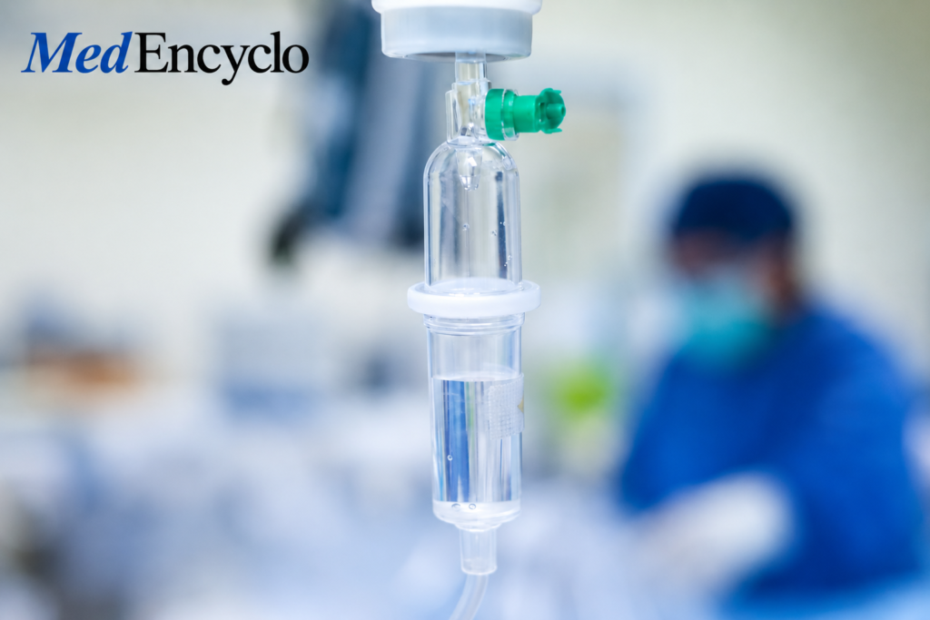 An emergency department setting providing intravenous (IV) fluid resuscitation for severe dehydration